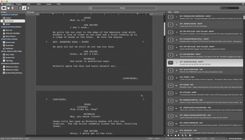 A look at Script Studio's night mode.