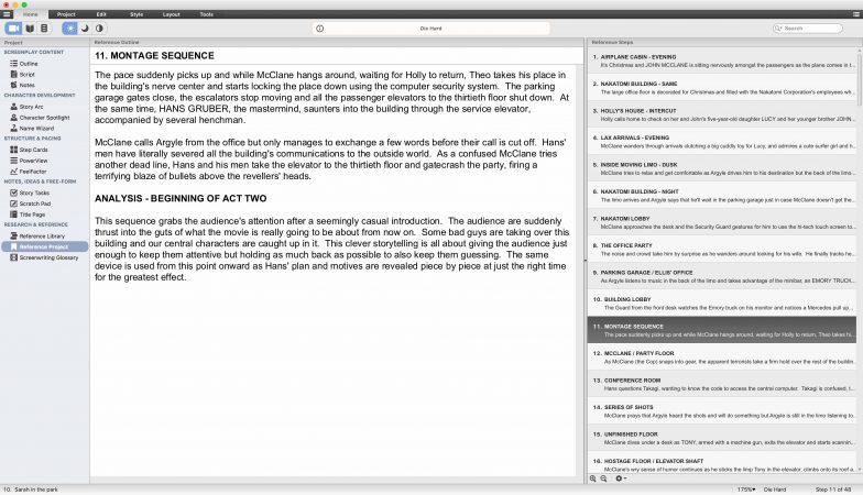 Script Studio's Reference Library includes analyses of films such as When Harry Met Sally, Spiderman, Die Hard, and many more.