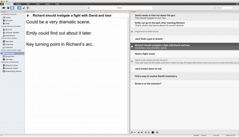 With Script Studio's Story Tasks you can keep track of what you've done and what you have left to do.