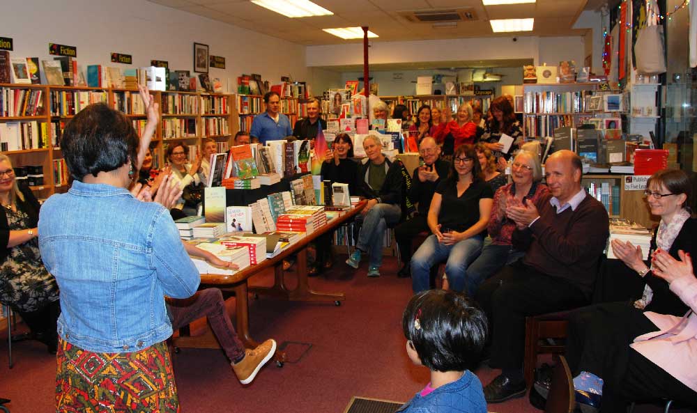 At the Nottingham launch of Memoirs of My Body, in Five Leaves Bookshop.