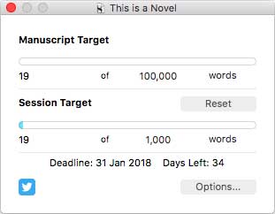 You can track - and tweet - your word count by pressing CMD + SHIFT + T.