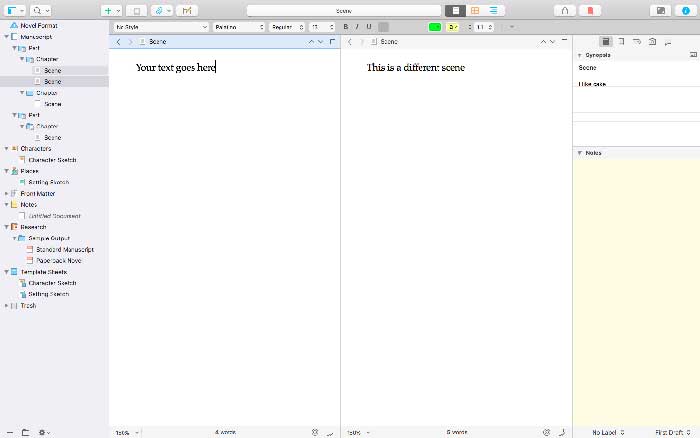 You can view two scenes side-by-side to help with the editing process.