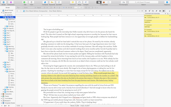 A screenshot of What Happens in New York in Scrivener.