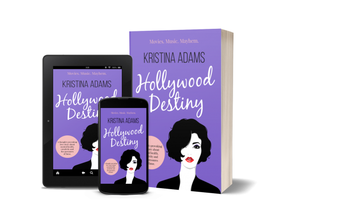 Hollywood Destiny mockups on an ereader, mobile phone, and paperback