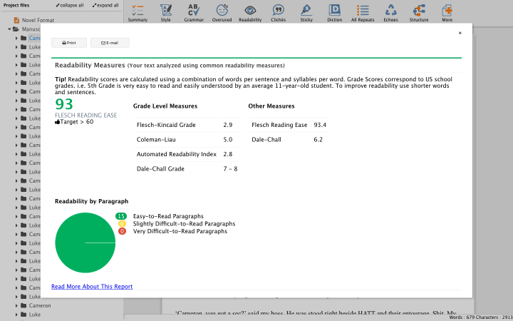 ProWritingAid readability check.
