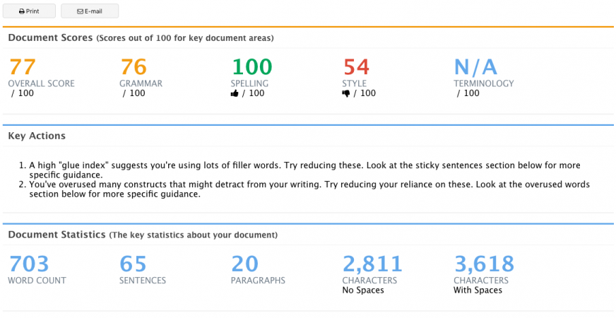 ProWritingAid's summary, which you can customise to show the checks you want or need the most.