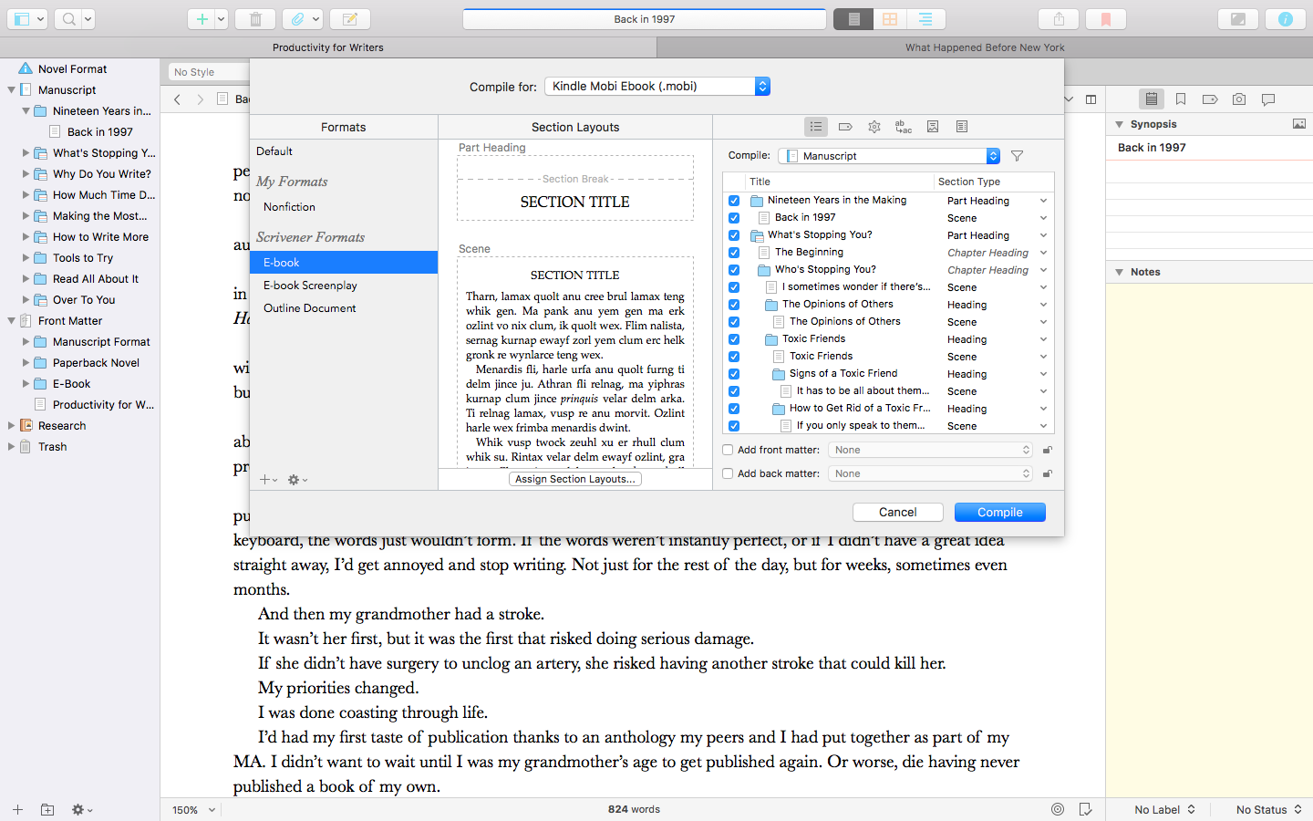 A look at Scrivener 3's new compile.