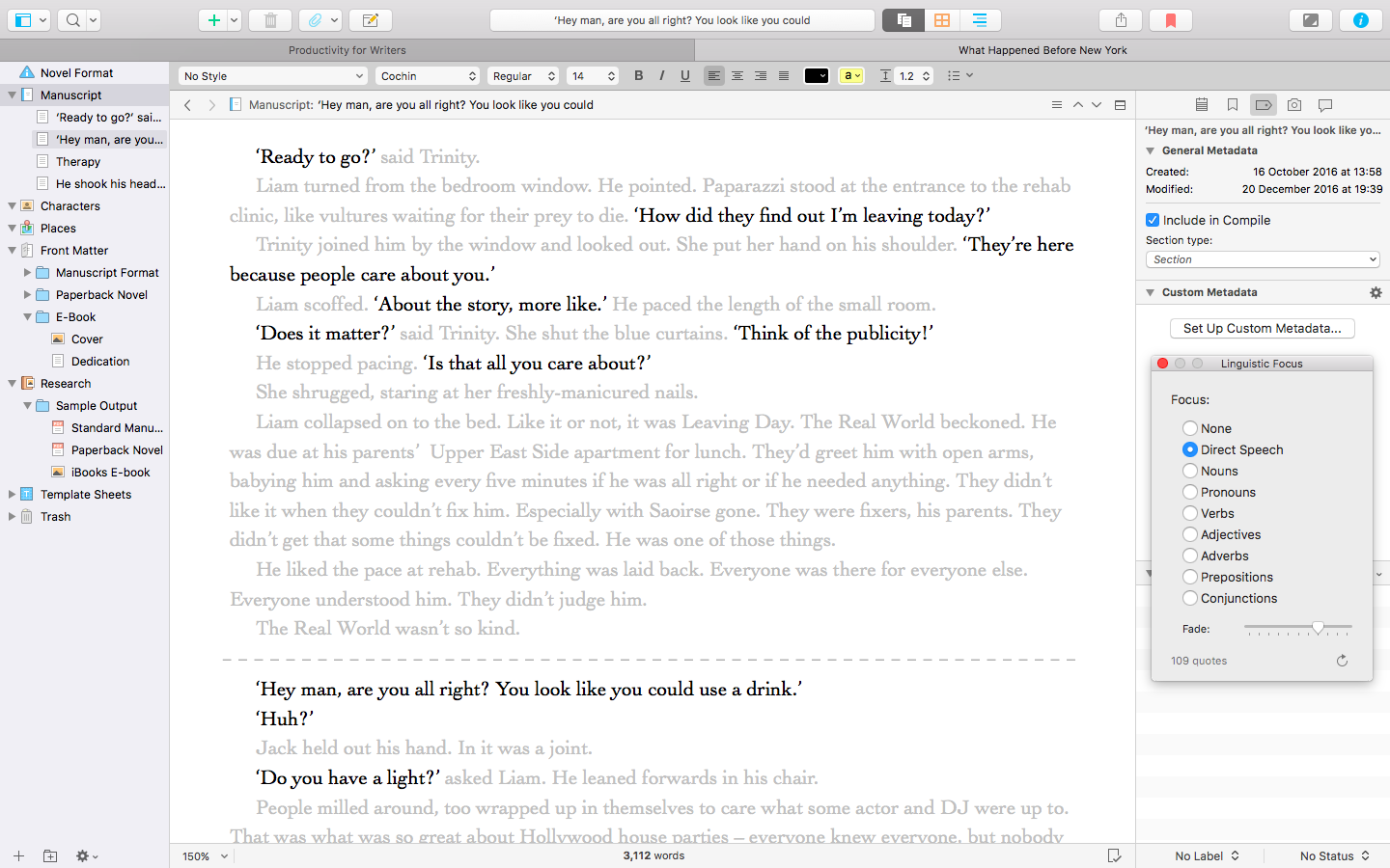 One of Scrivener 3's most useful new features is it's linguistics tool.
